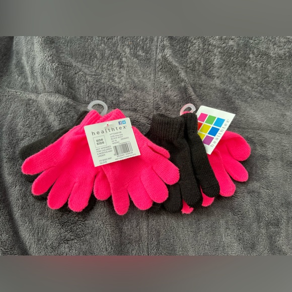 Healthtex Toddler/Little Girl 2Pair Stretch Knit Gloves Black/Supercharge Pink - Picture 1 of 4